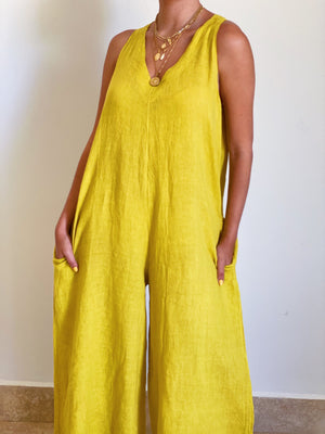 Honey Mustard Linen Jumpsuit