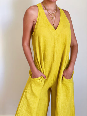 Honey Mustard Linen Jumpsuit