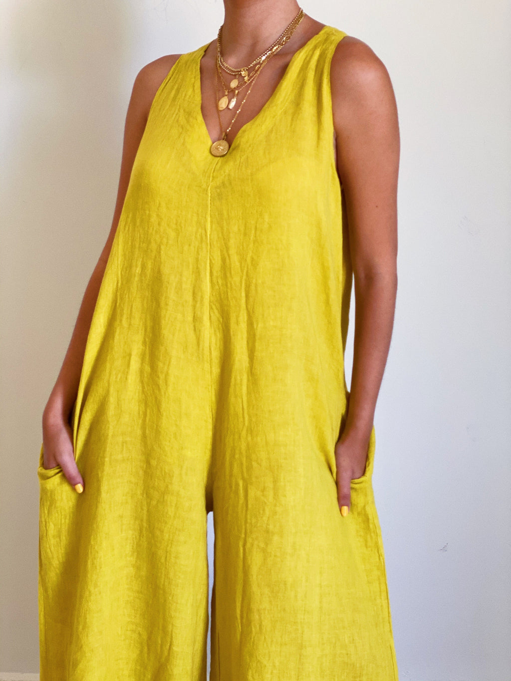 Honey Mustard Linen Jumpsuit