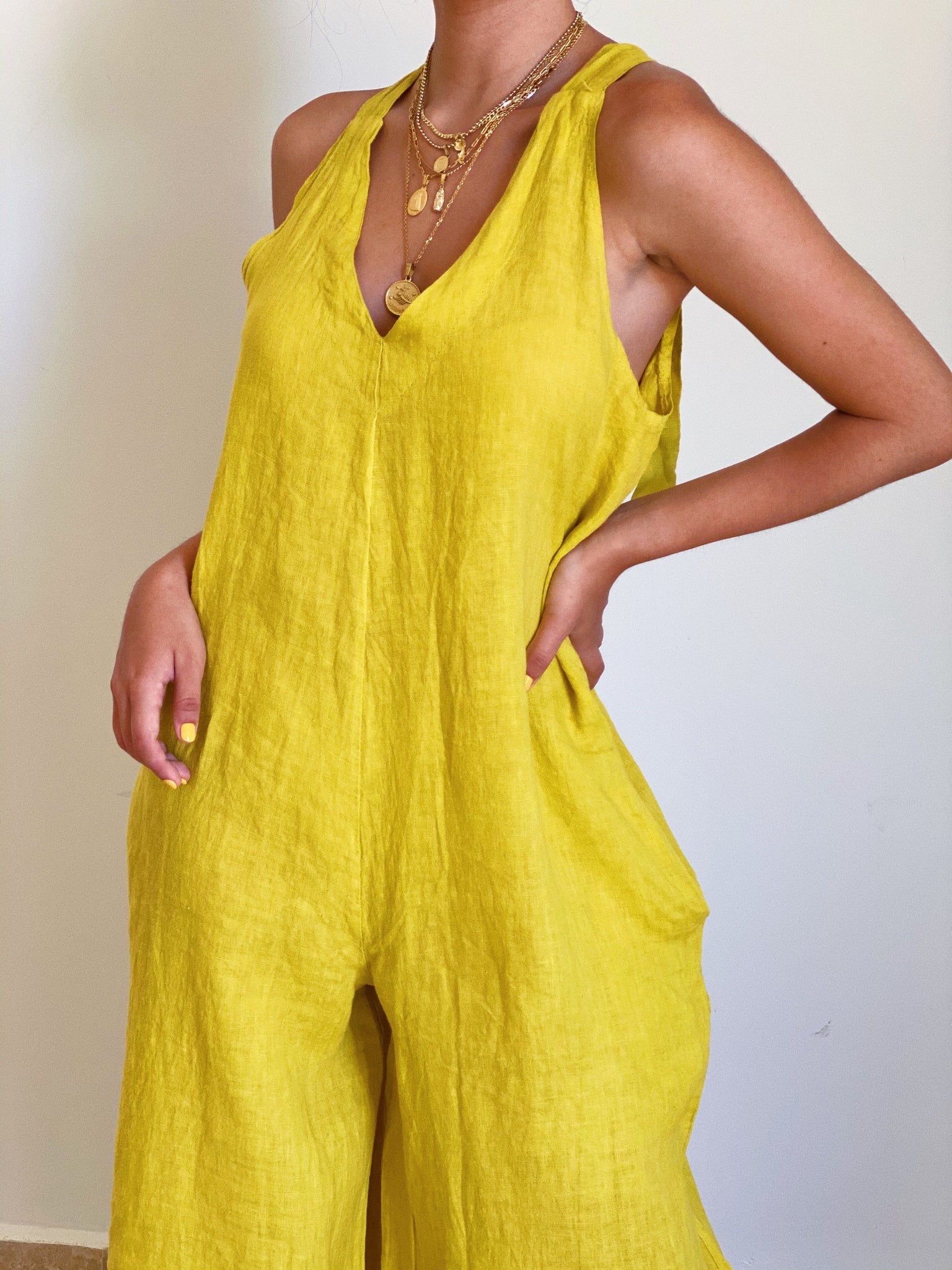 Honey Mustard Linen Jumpsuit