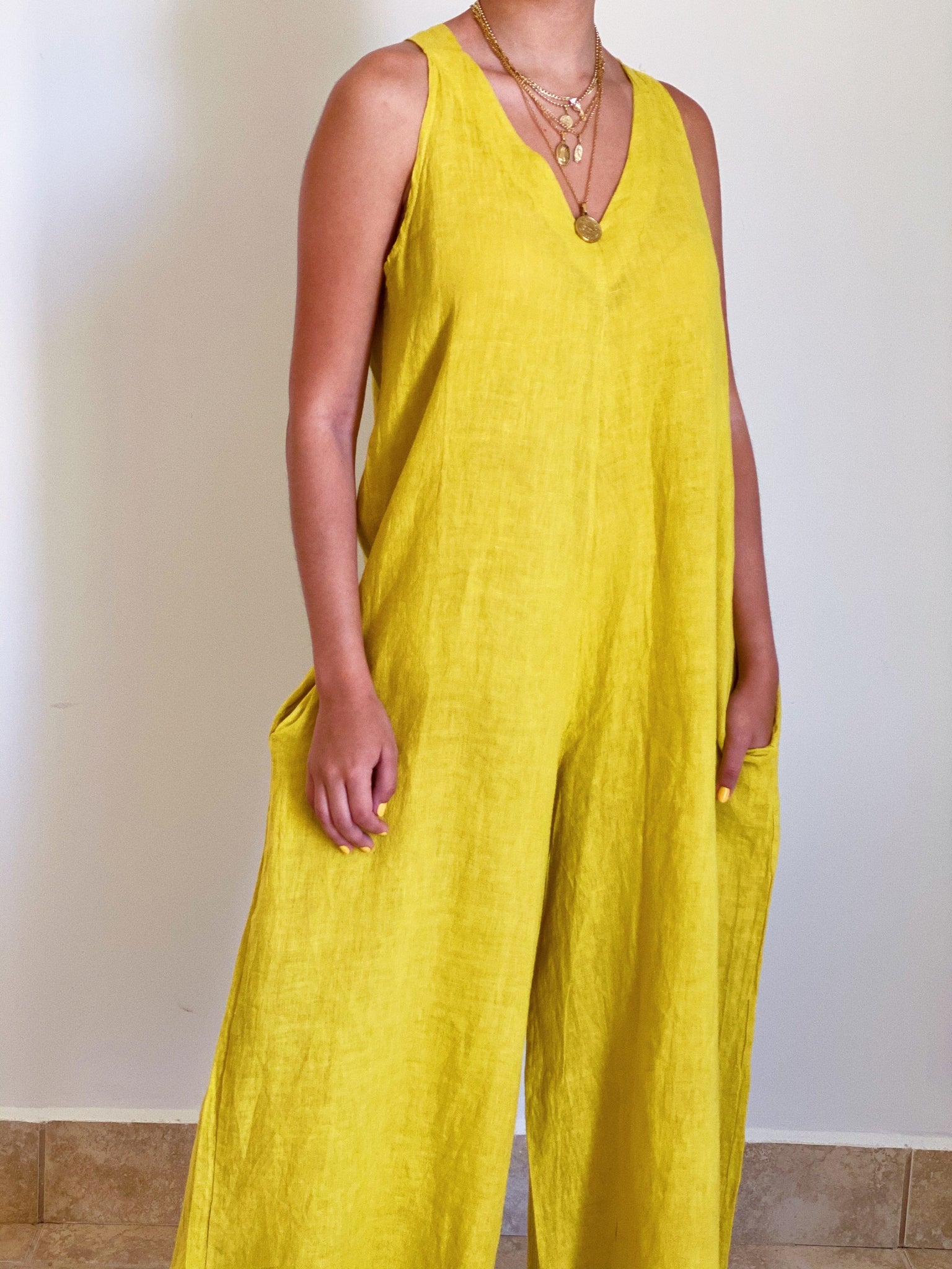 Honey Mustard Linen Jumpsuit