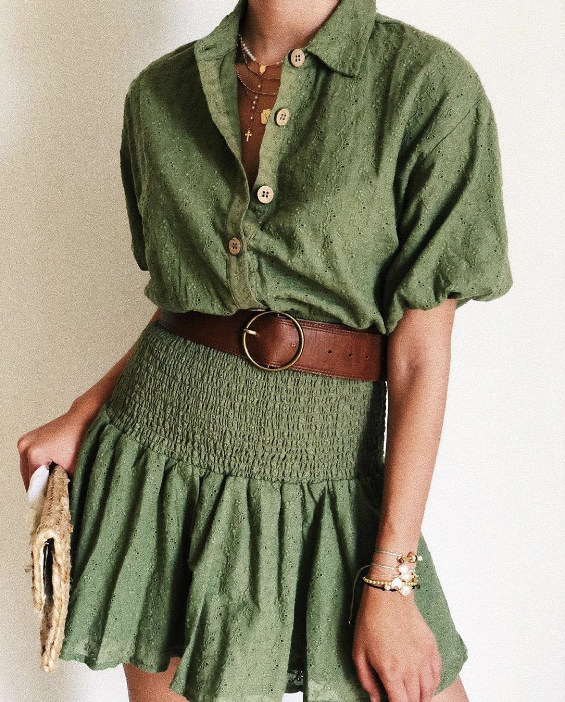 Olive Green Eyelet Dress – Ópalo Boutique