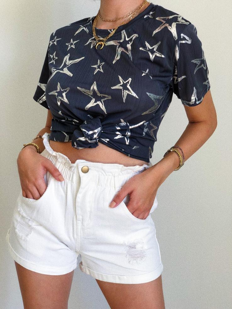 Paper Bag High Waisted Short in White