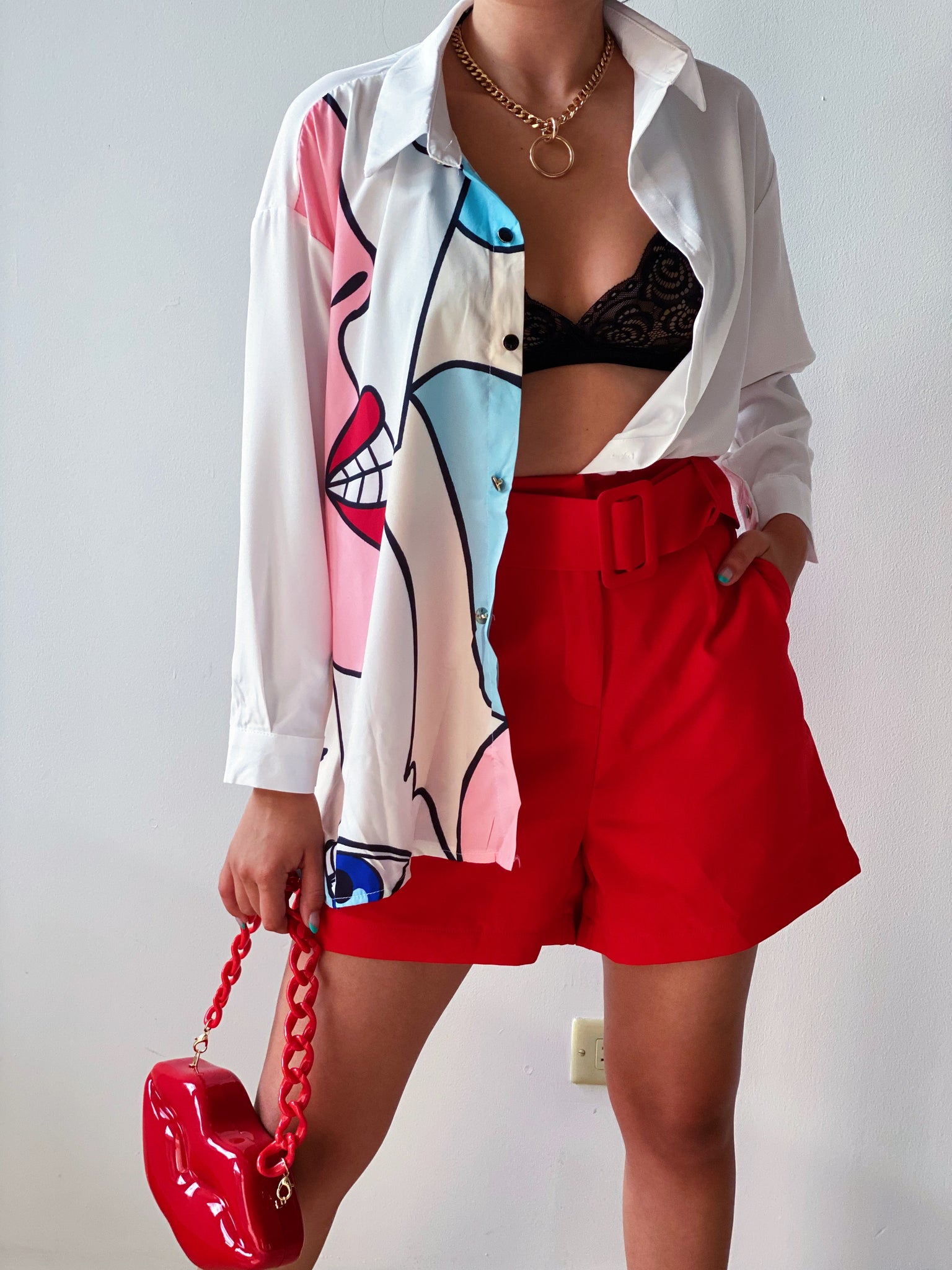 Bright Red Belted Short