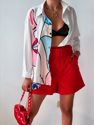 Bright Red Belted Short