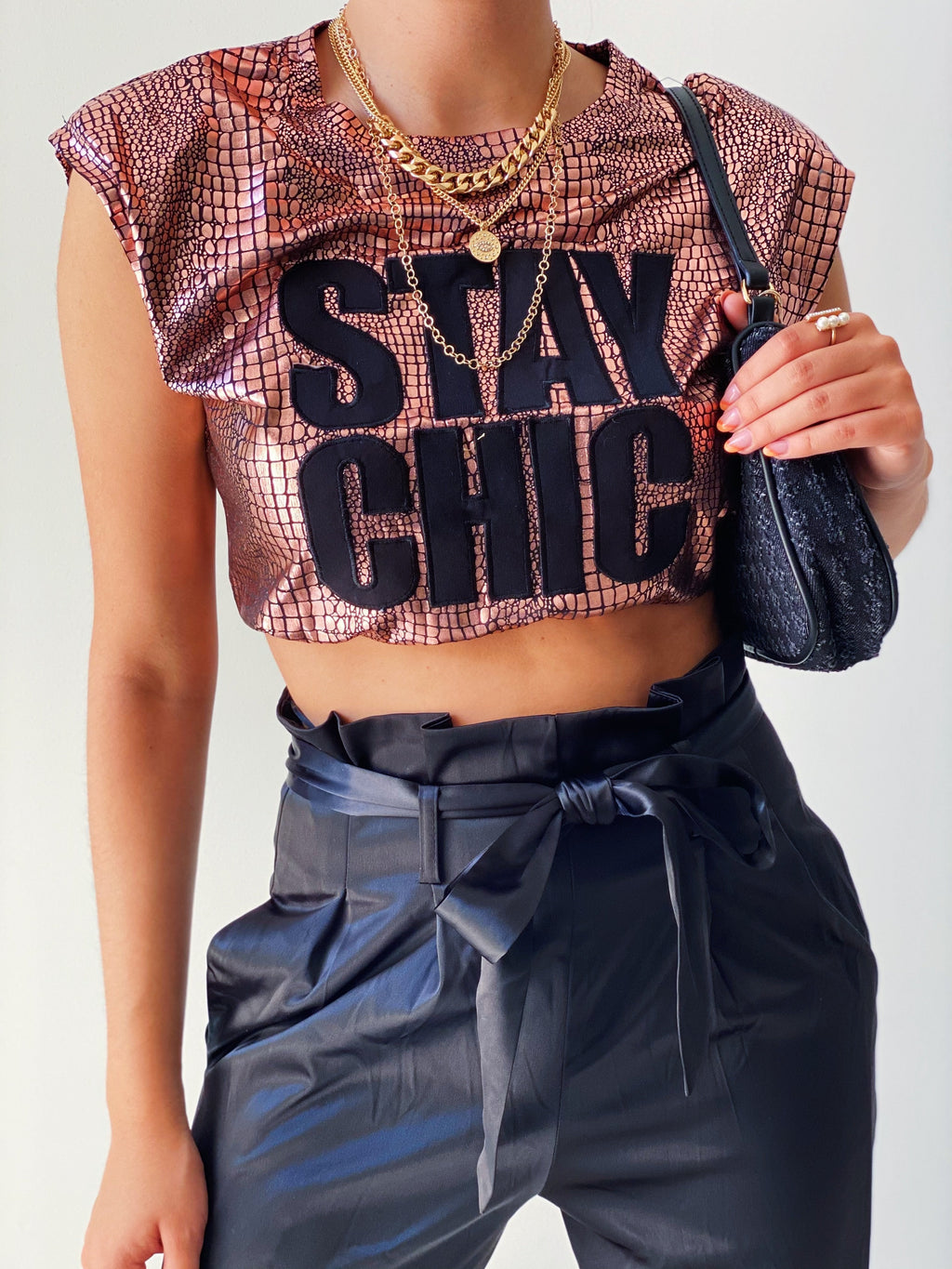 Stay Chic Metallic Pink Muscle Tee