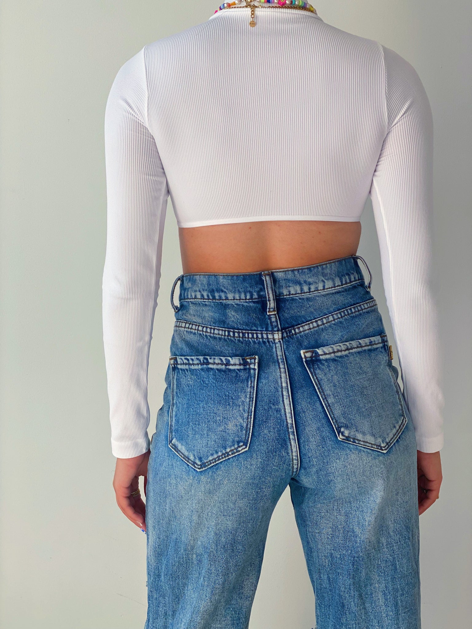 White Long Sleeve Crop Top