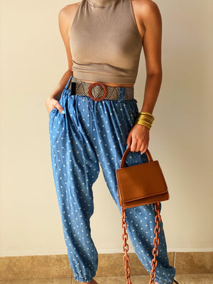 Denim Genie Polka Dot Belted Joggers