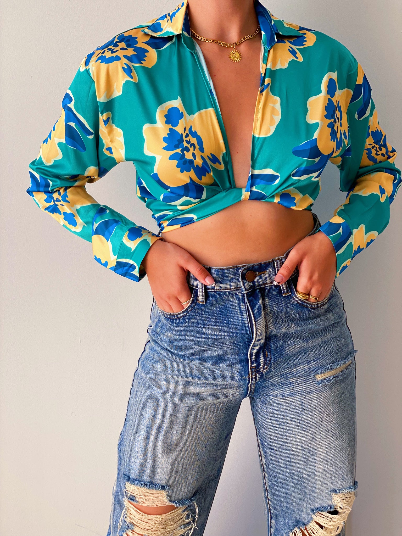 Flower Power Top in Teal