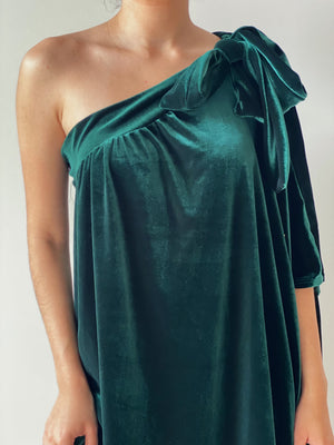 Velvet Green One Shoulder Dress