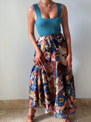 Print Satin Skirt