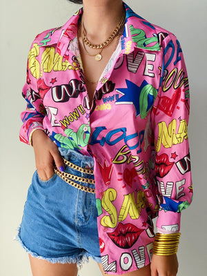 Art Pop Button Down Top