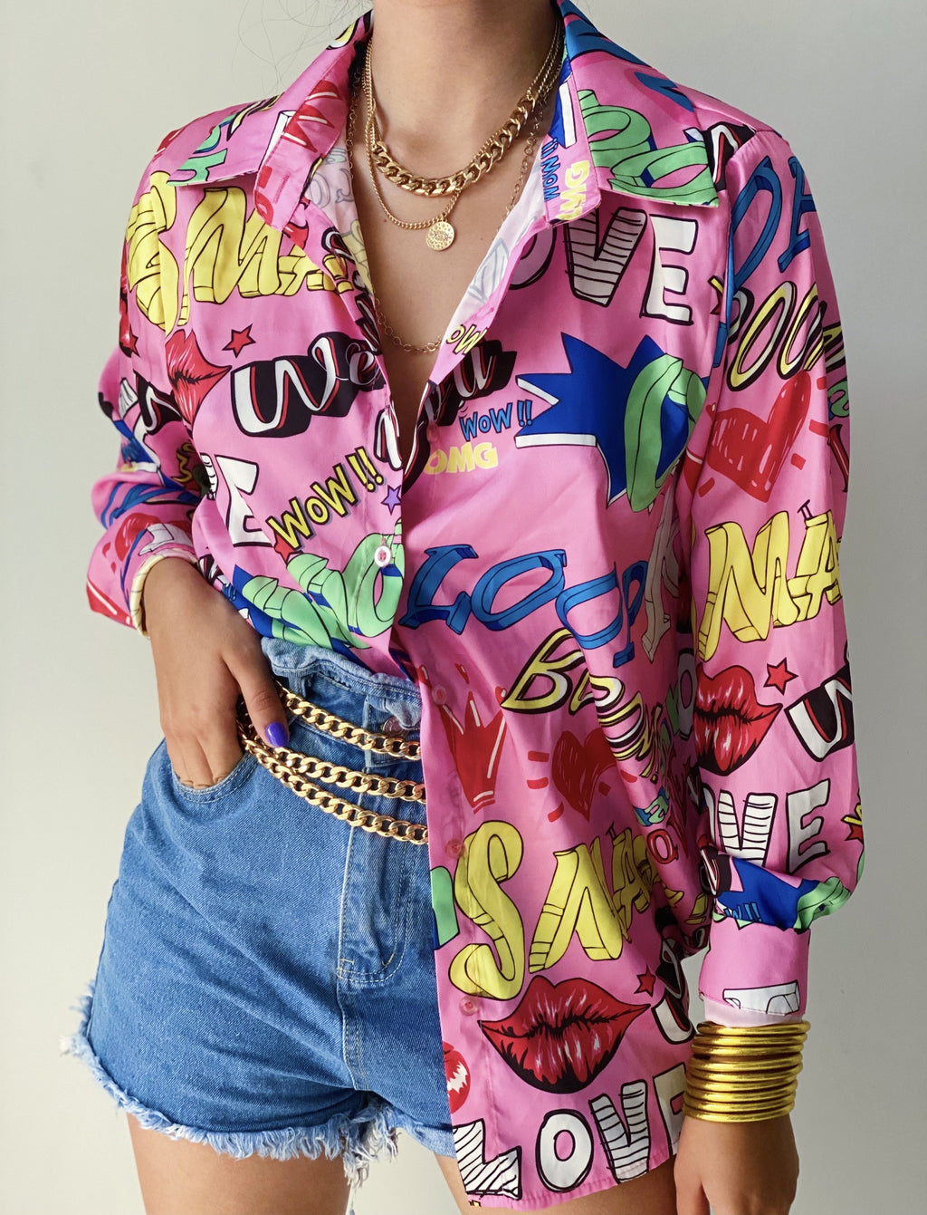 Art Pop Button Down Top