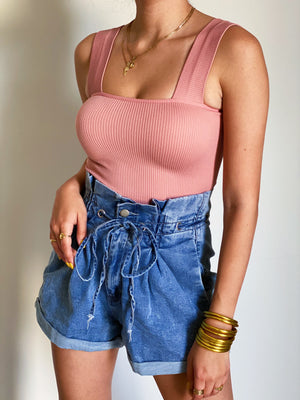 Basic Ribbed Crop Top in Pink