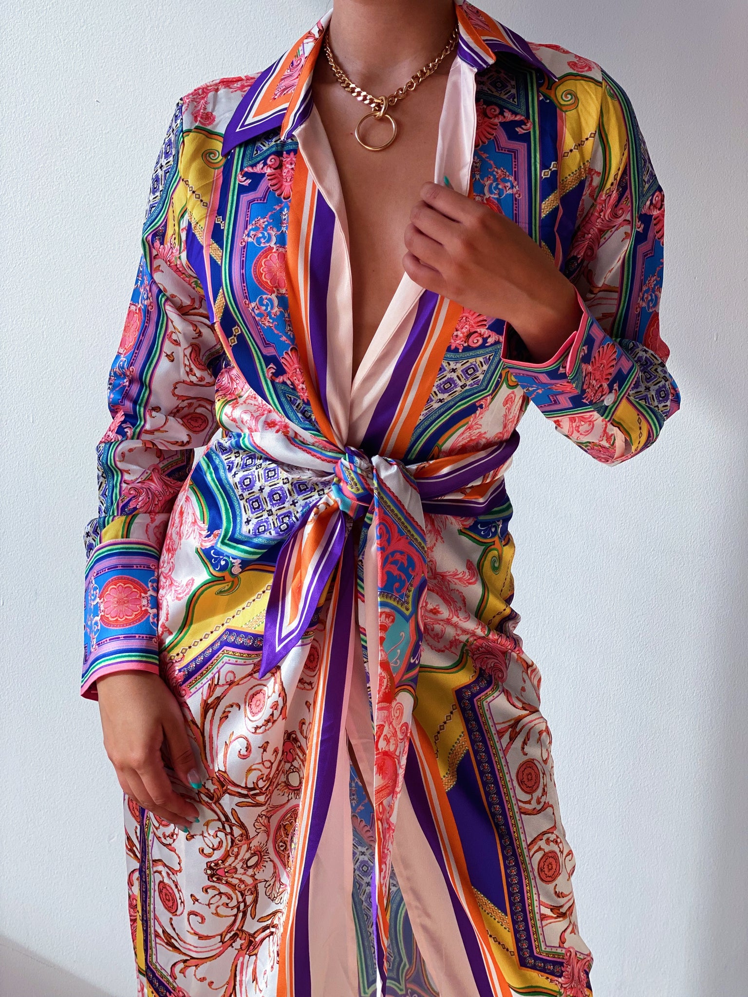 Printed Wrap Midi Dress