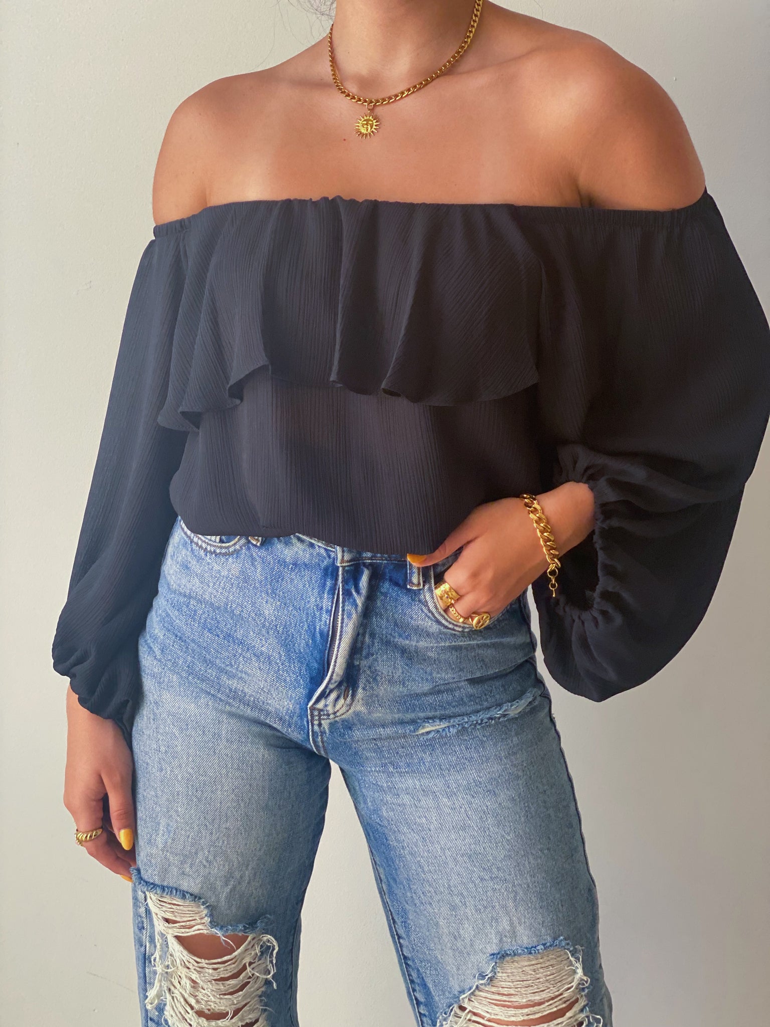 Off Shoulder Black Top