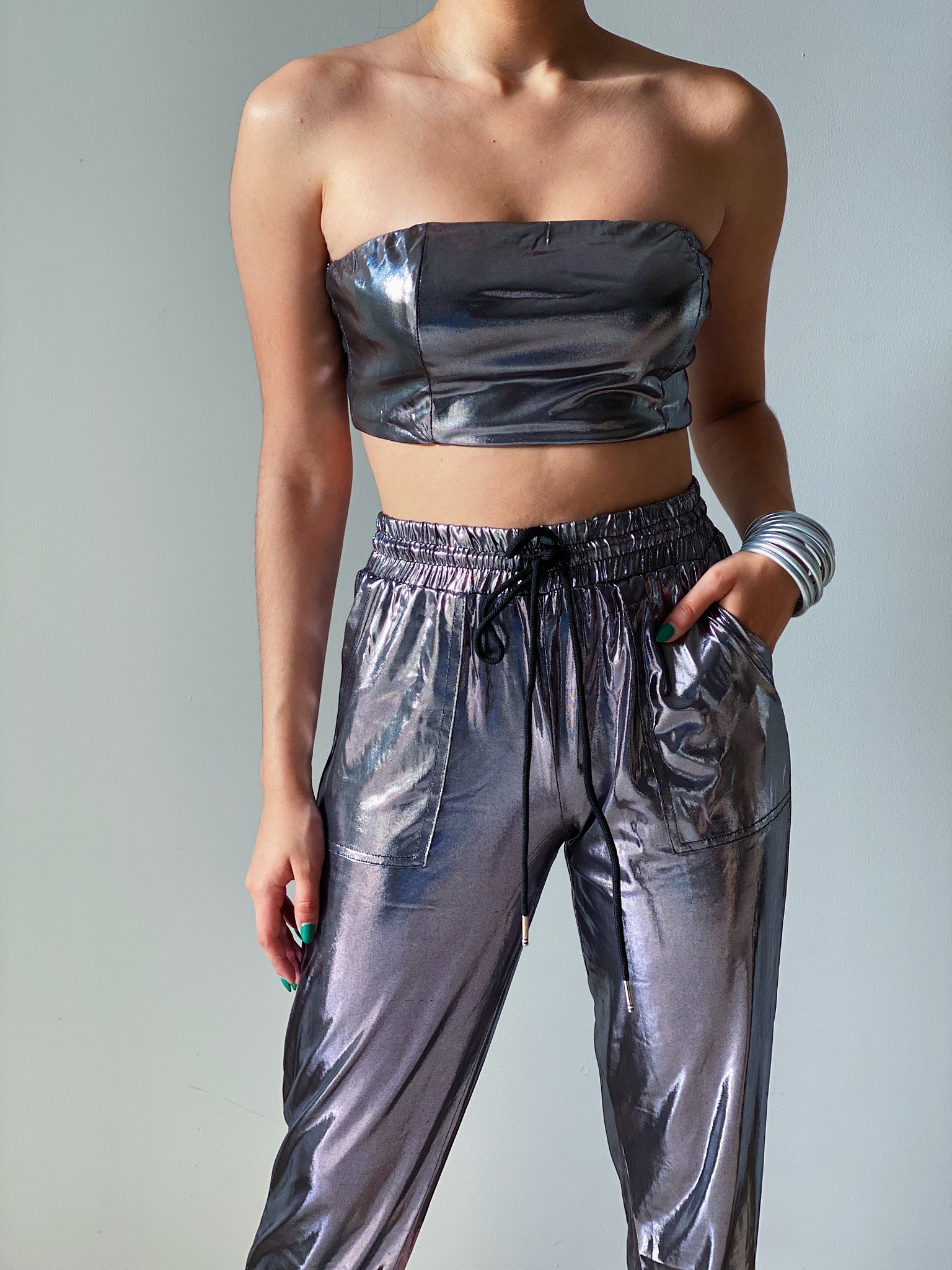 Metallic Cropped Jogger Set