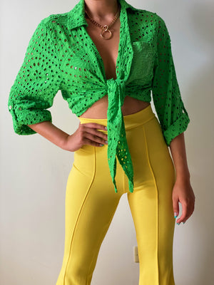 Green is the New Black Eyelet Top