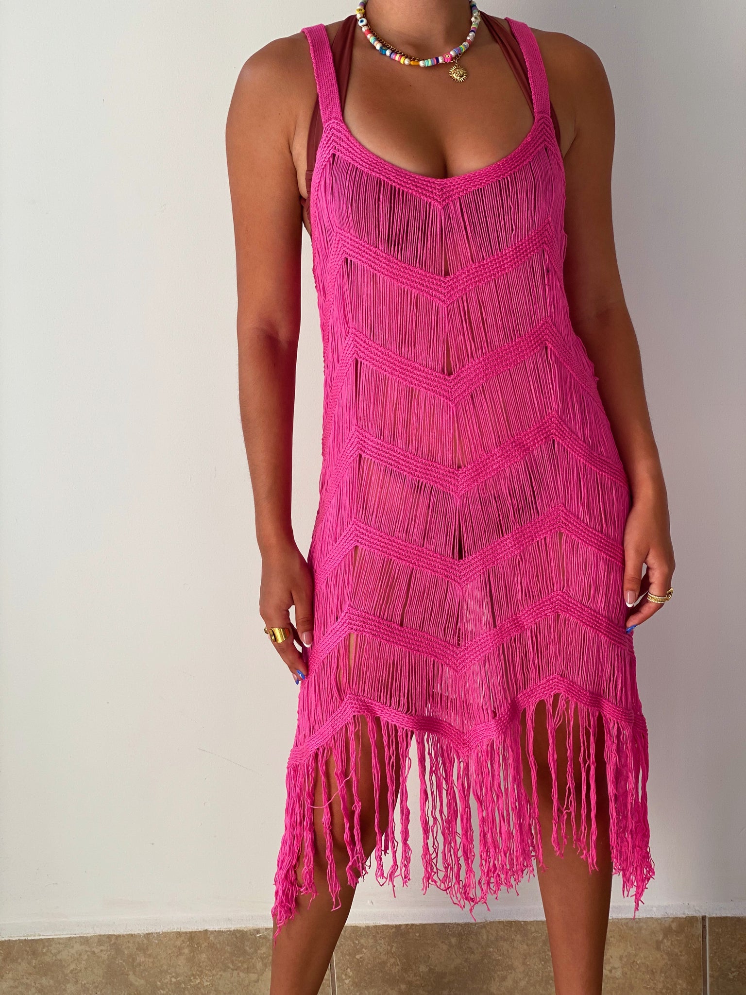 Fringe Cover Up in Pink