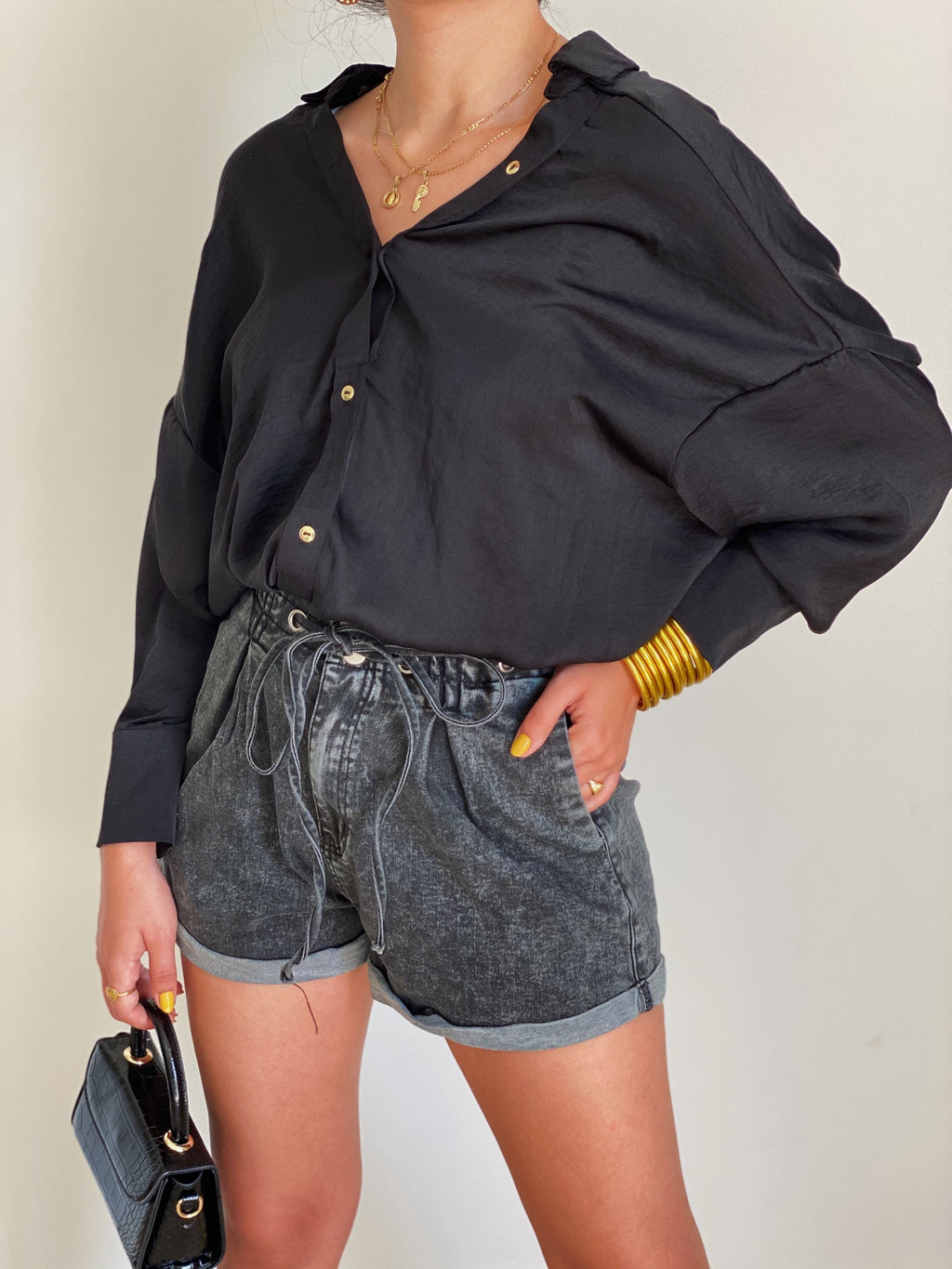 Paper Bag Shorts in Black