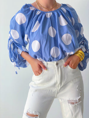 Polka Dots Blue Sleeves Top