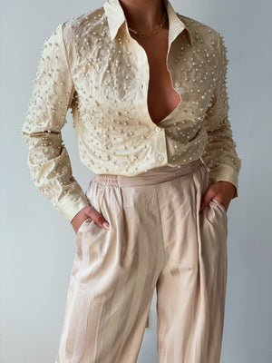 Leighton Pearl Blouse in Beige