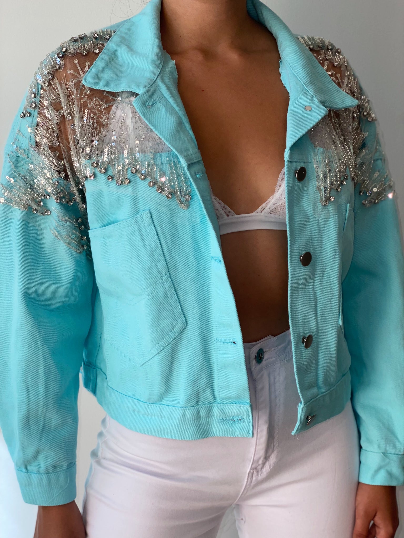 Space Cow Girl Jean Jacket in Blue