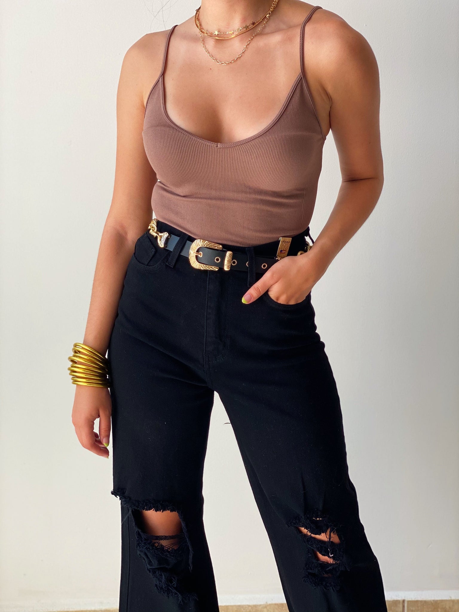 Basic Ribbed Brown Bodysuit