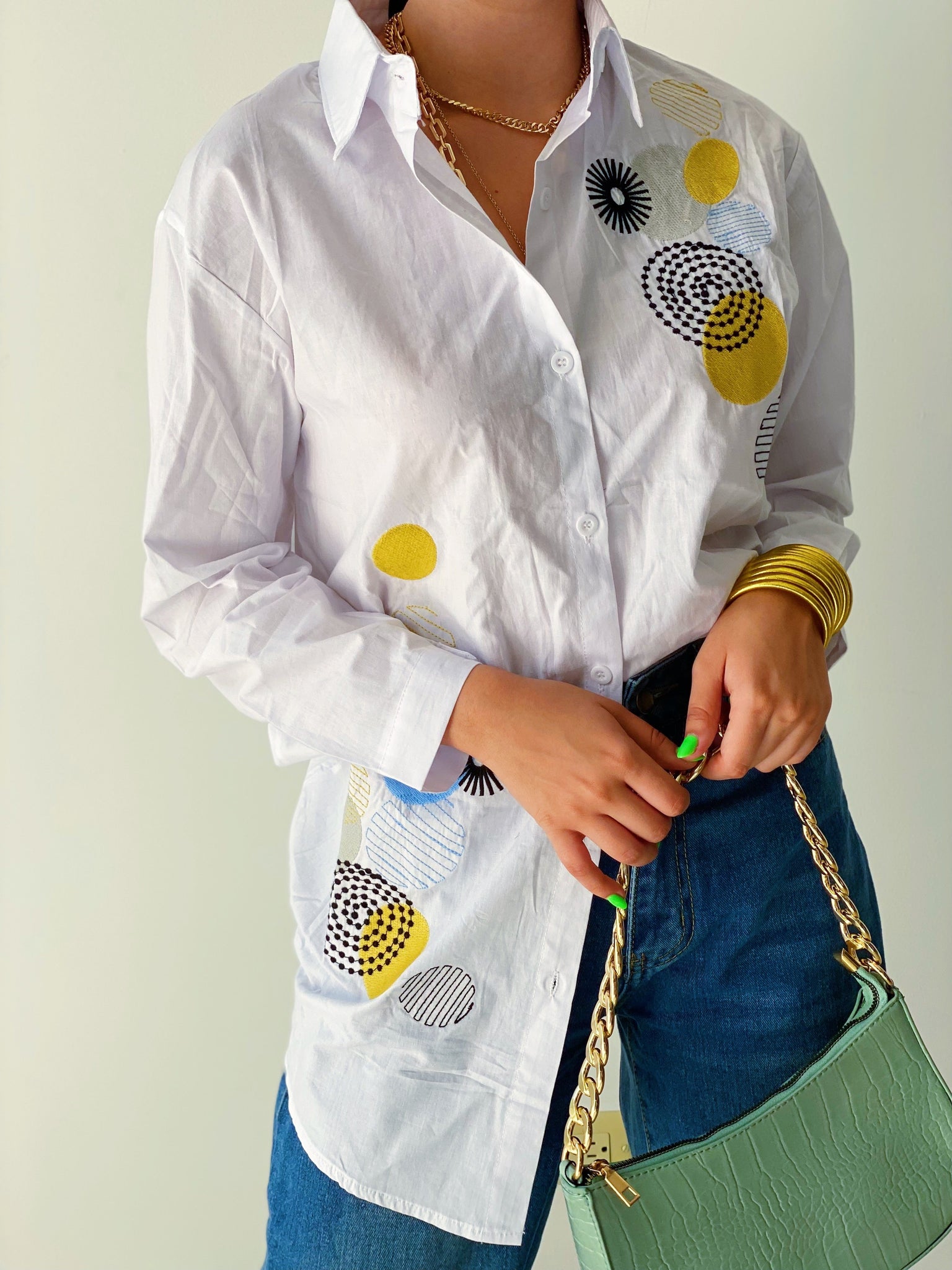 Embroidered Button Down Top