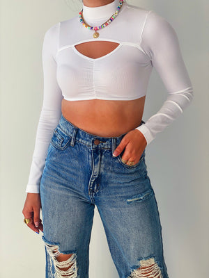 White Long Sleeve Crop Top