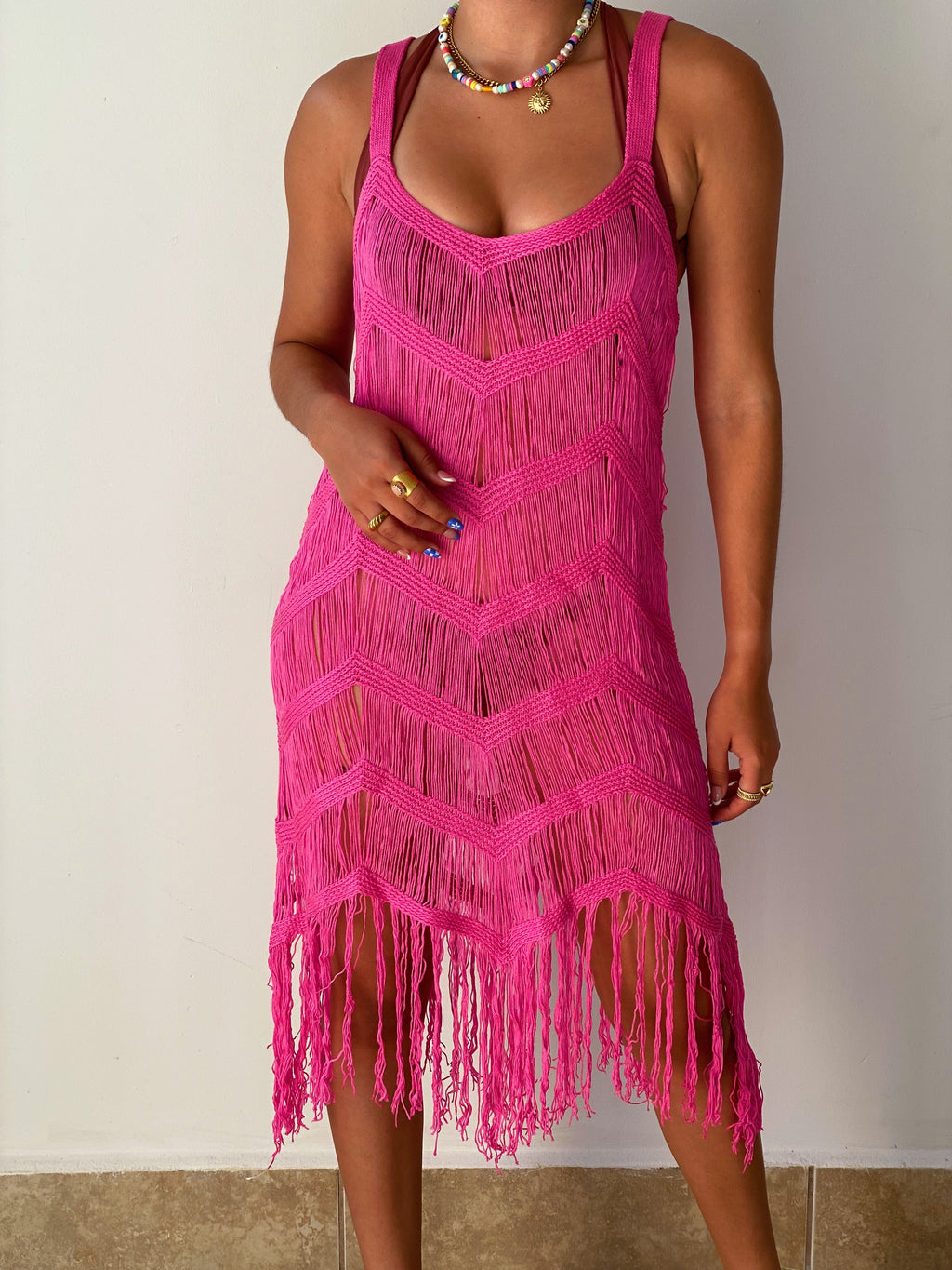 Fringe Cover Up in Pink