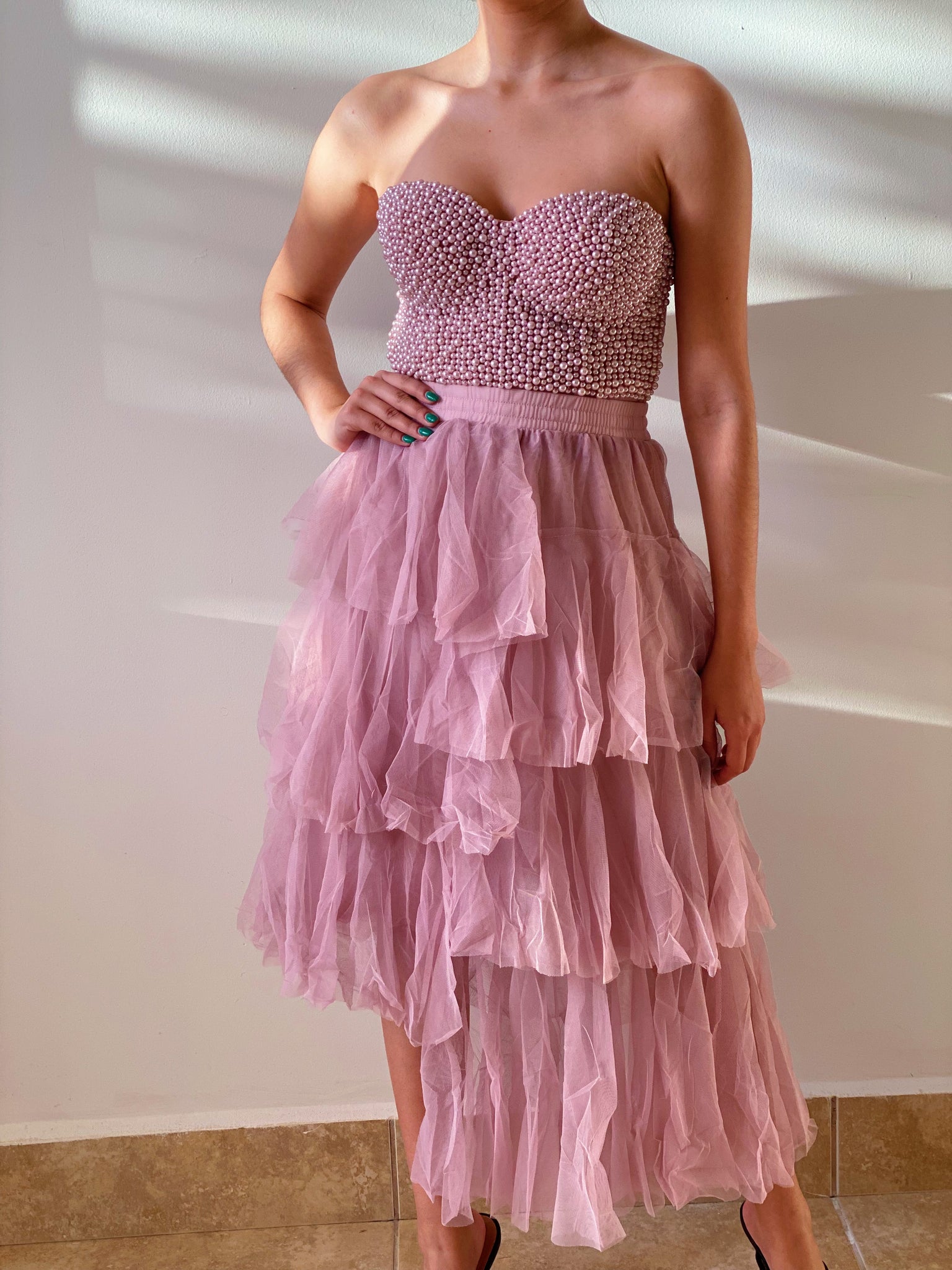 Asymmetrical Tulle Skirt in Pink