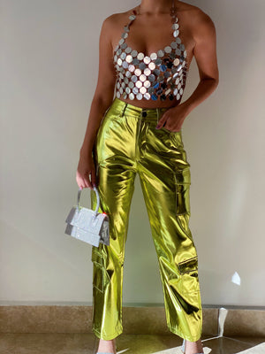 Cargo Metallic Pants in Green