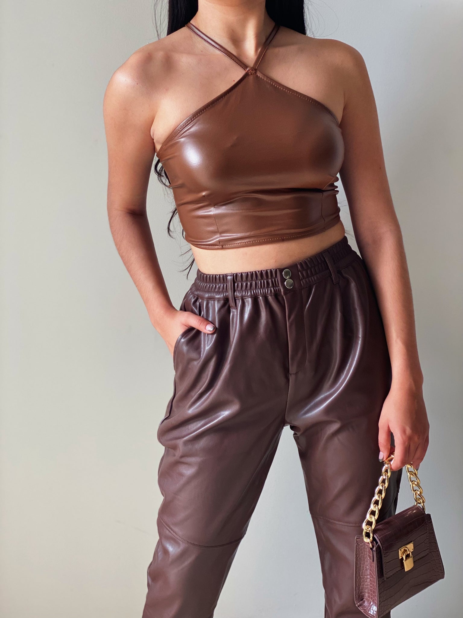 Dark Chocolate Leather Joggers