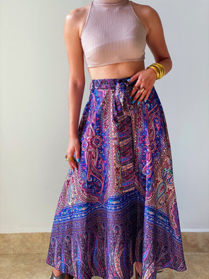 Aria Boho Satin Skirt in Purple