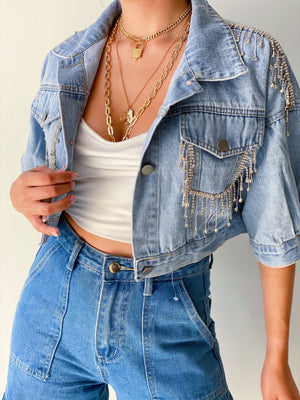 Cropped Denim Jacket with Bling