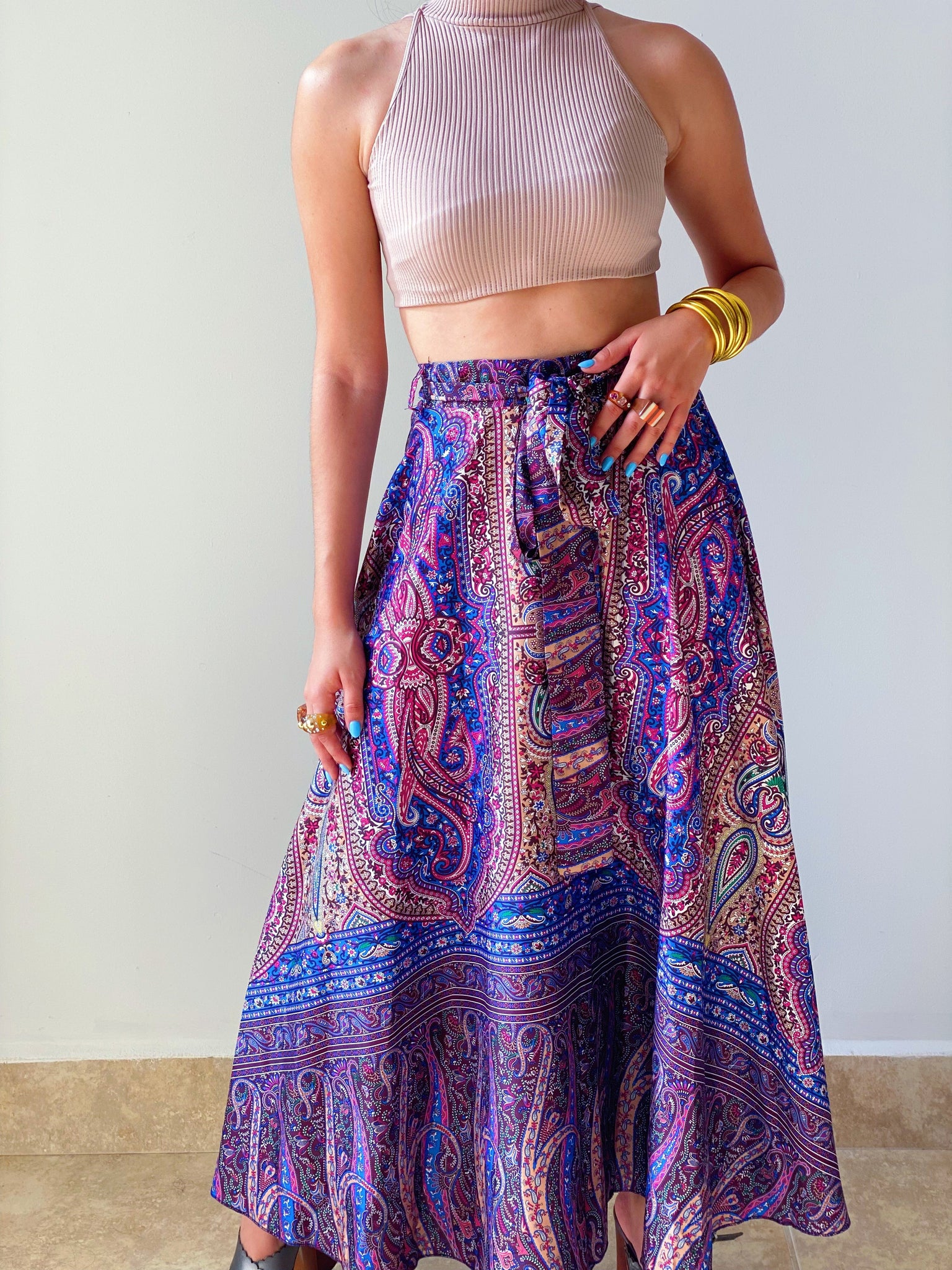 Aria Boho Satin Skirt in Purple