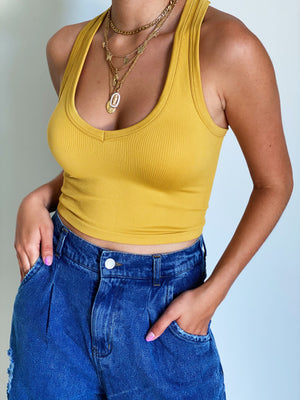 Basic V Neck Top in Mustard