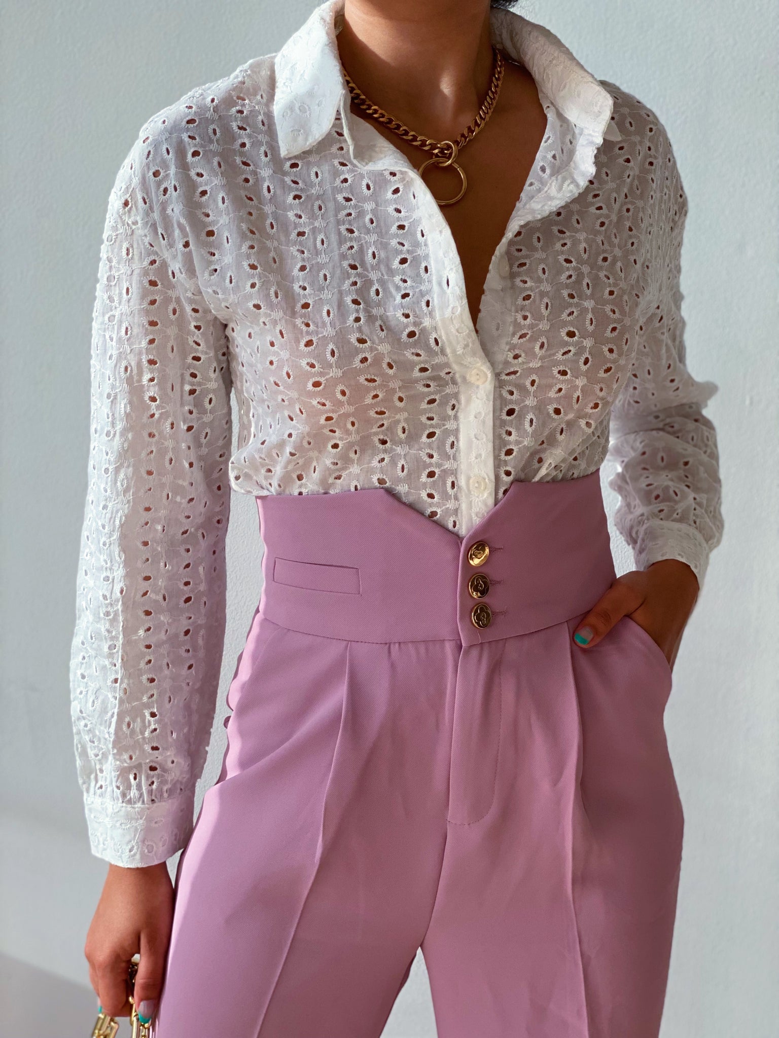 Eyelet White Button Down