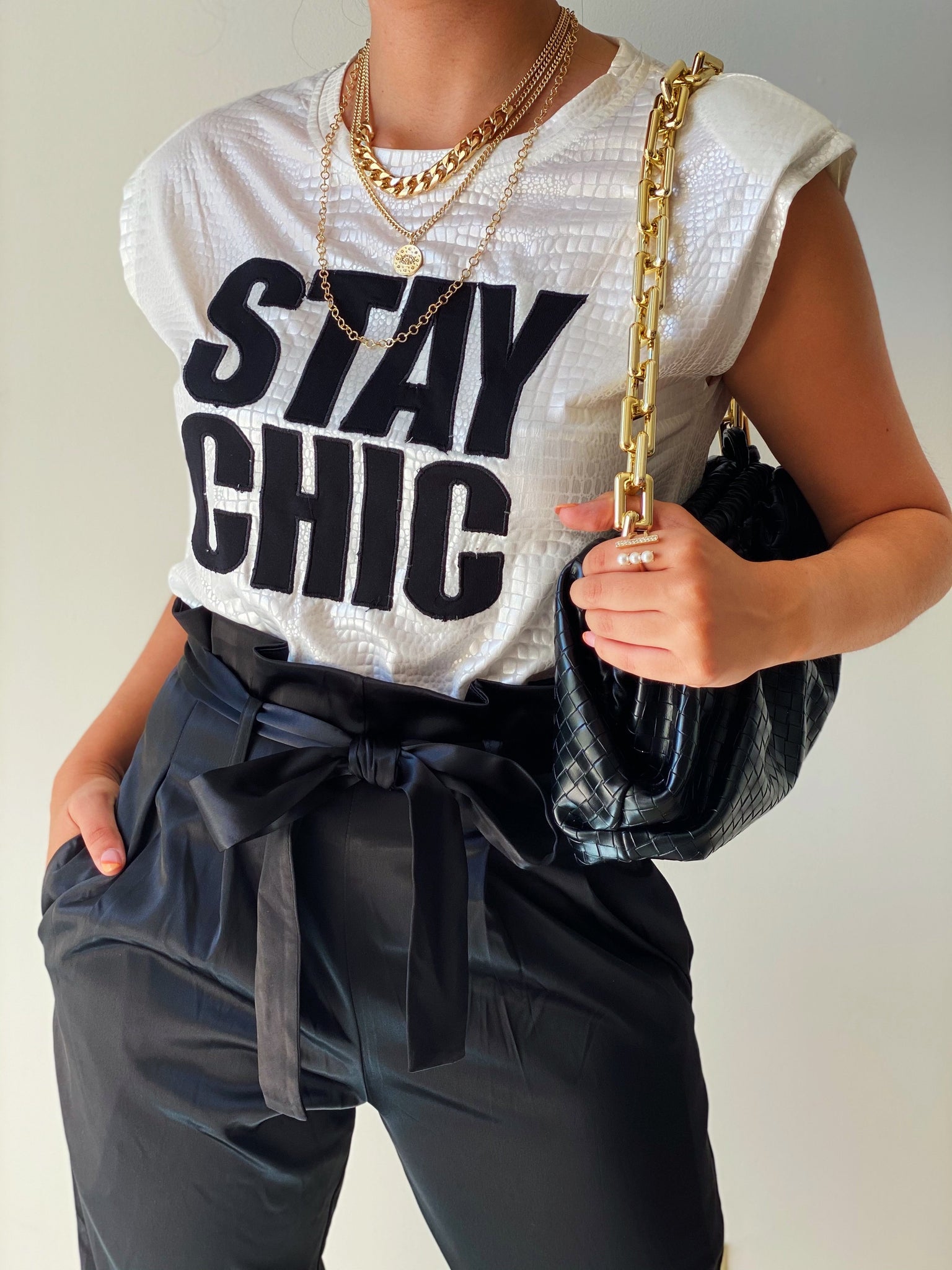Stay Chick Pearl White Muscle Tee