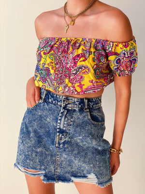 Acid Wash Blue Denim Skirt