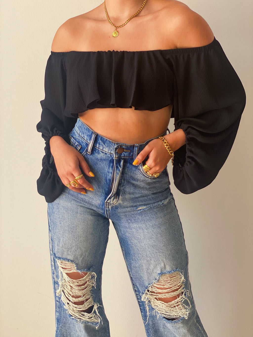 Off Shoulder Black Top