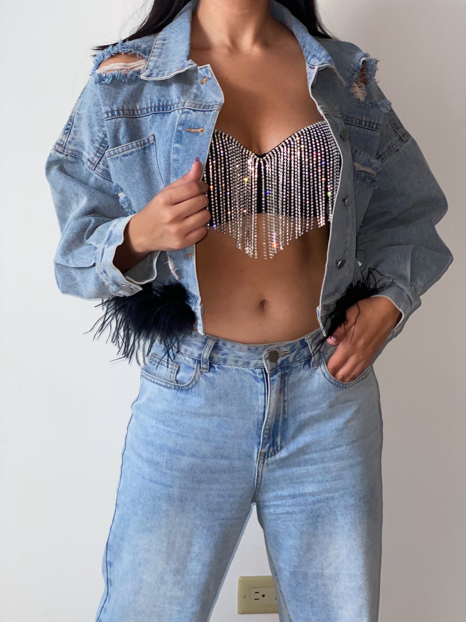 Bel Air Feather Jean Jacket