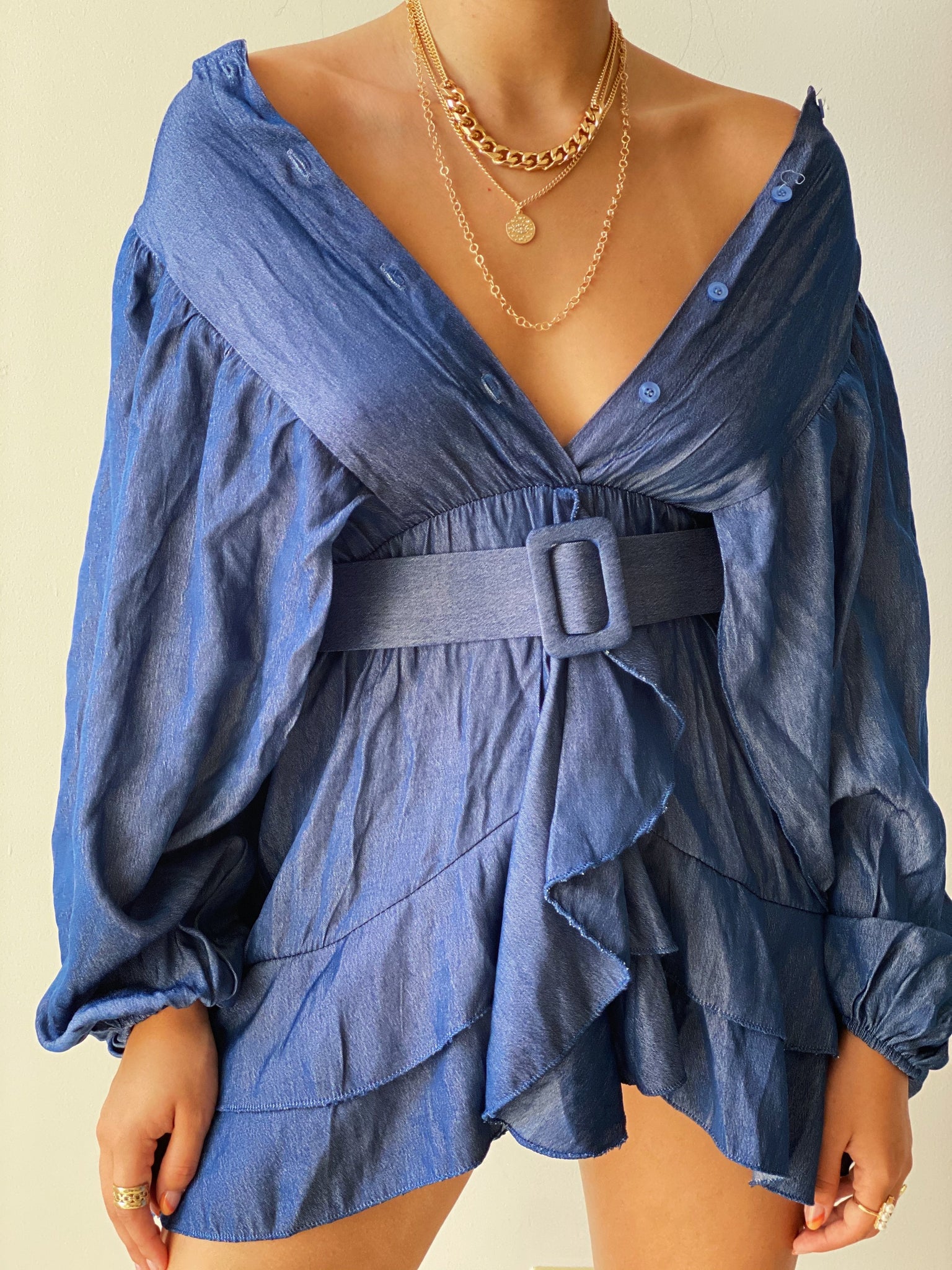 Denim Bubble Sleeves Dress