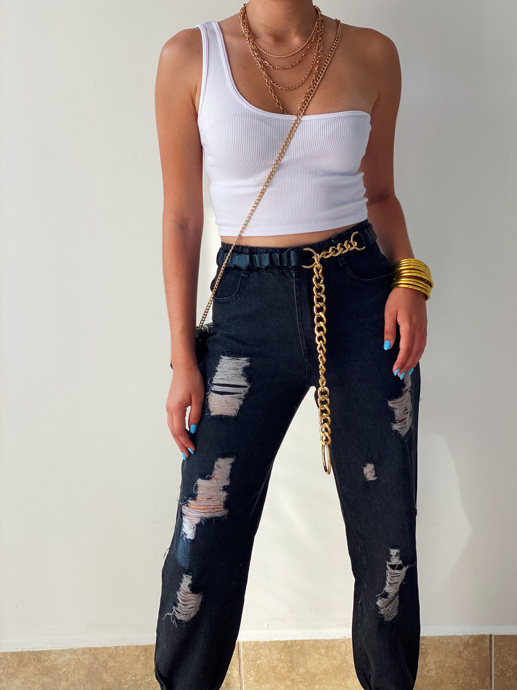 Dark Ripped Jogger Mom Jeans