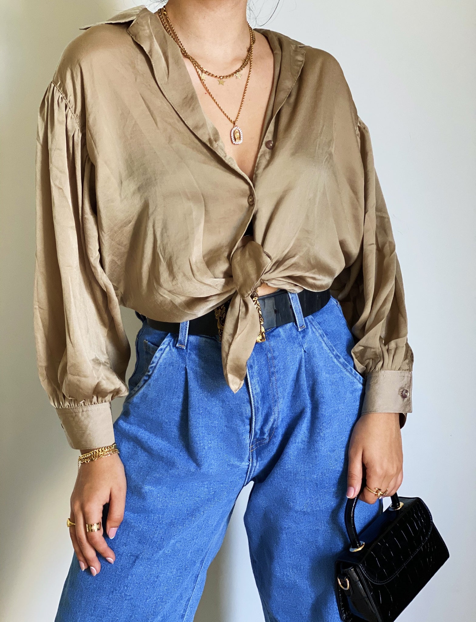 Classic Sand Button Down Blouse