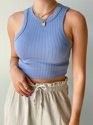 Basic Ribbed Blue Top