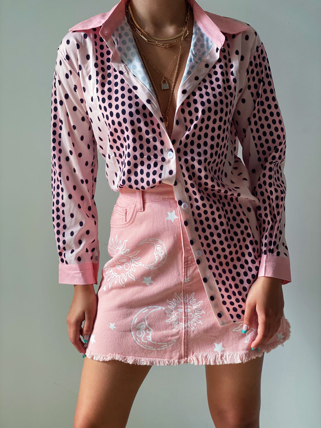 Polka Dot Button Down Satin Top