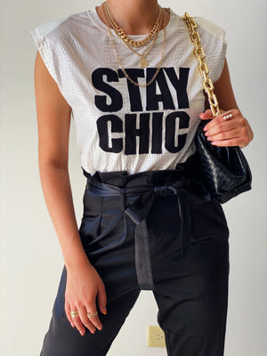 Stay Chick Pearl White Muscle Tee