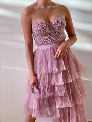 Asymmetrical Tulle Skirt in Pink